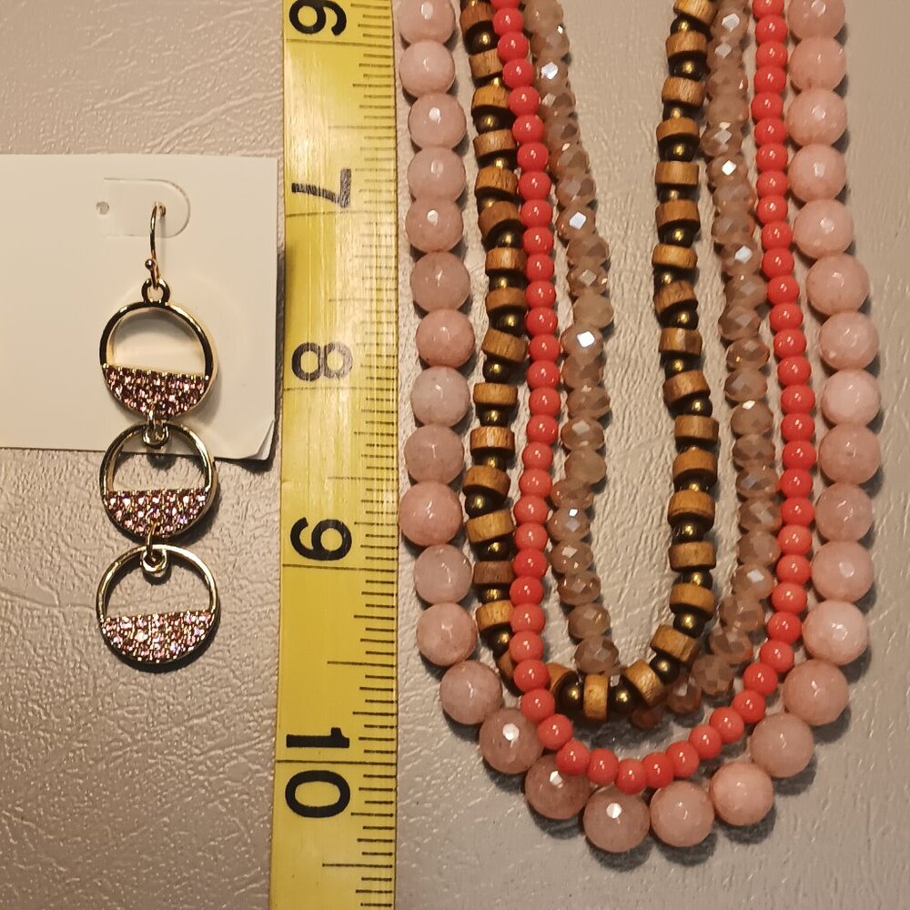 Pannee pink multi-layer necklace & Powered by Pink rhinestone earrings - Picture 14 of 14
